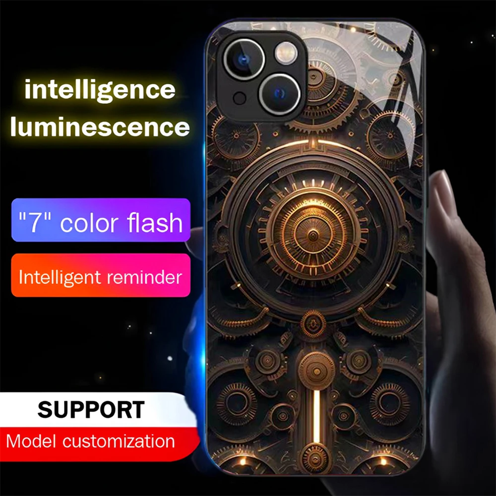 Luxury Gear PCBA Sound Control LED Flash Cases Luminous Glass Cover For Samsung S25 S24 S23 S22 S21 S20 FE Note 10 20 Plus Ultra