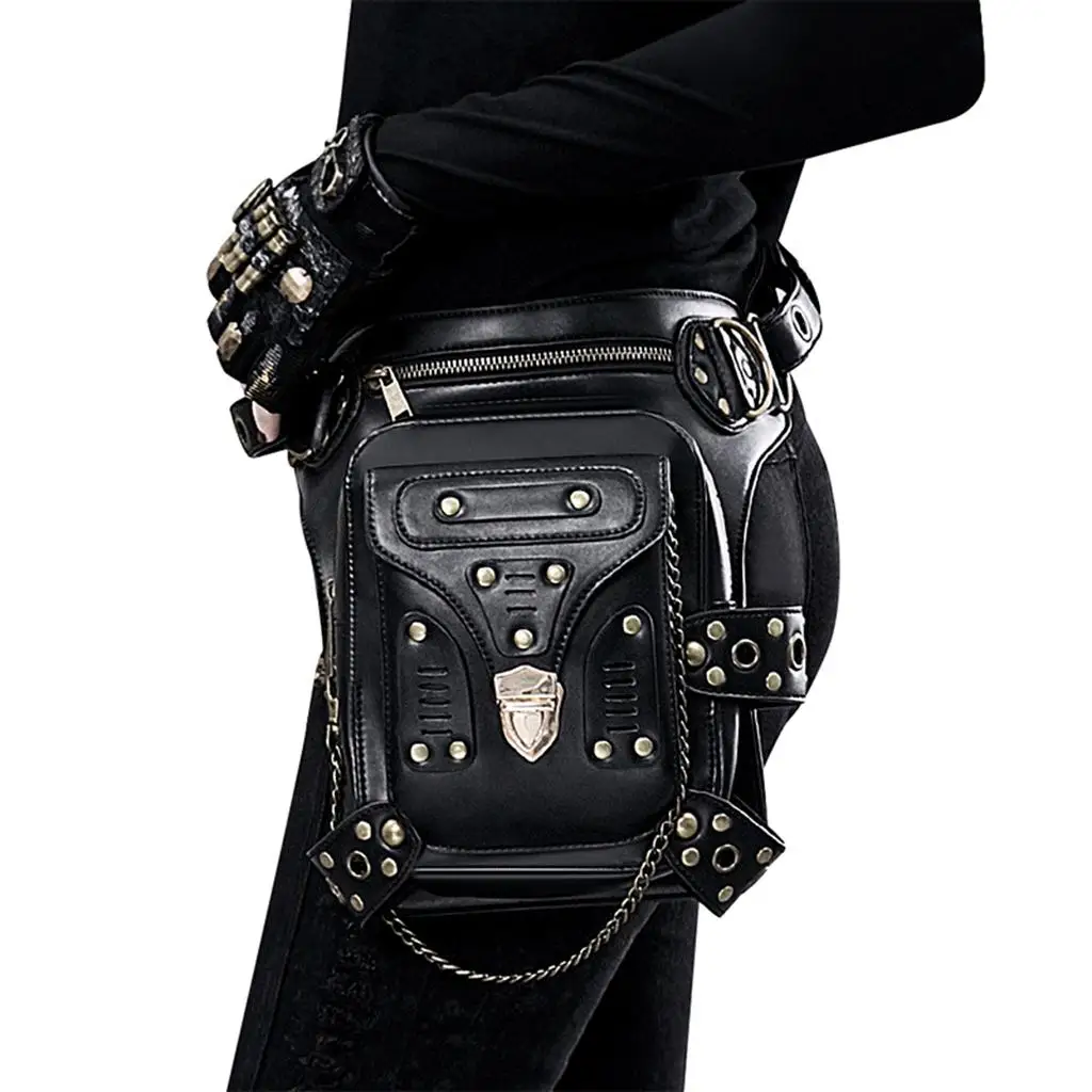 

Men's Women's Steampunk Punk Rivets Waist Bag Motorcycle Leather Shoulder Bag Fanny Pack