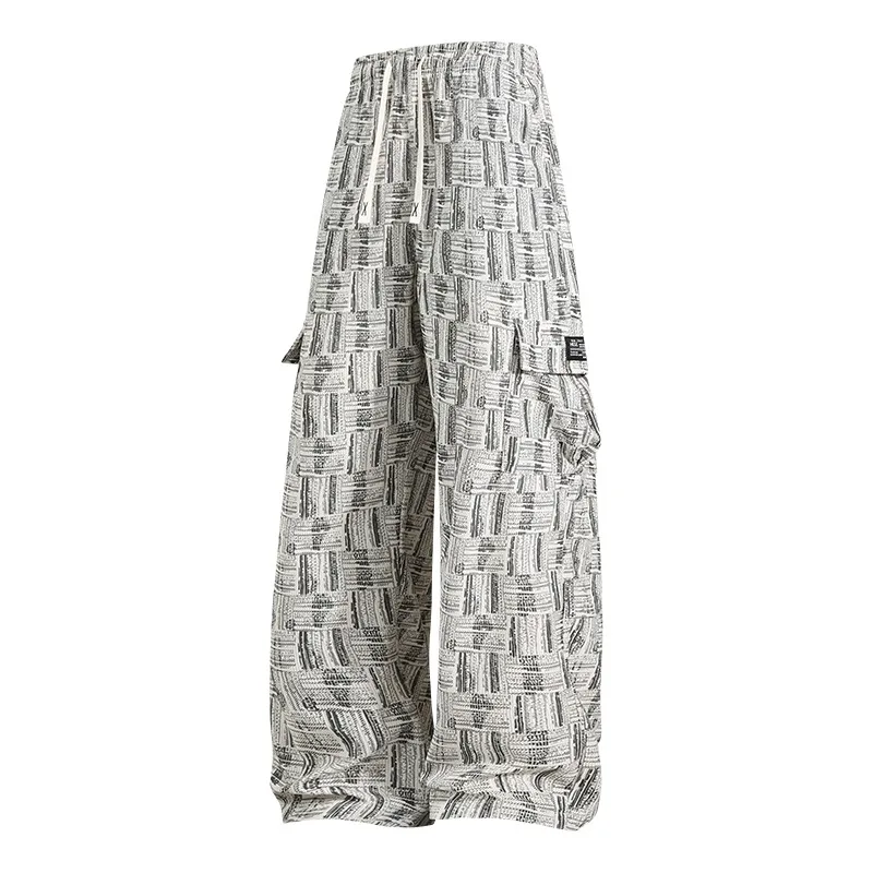 

Men's Contrast Color Loose Casual Elastic High Waist Printed Fashionable and Versatile Wide Leg Pants