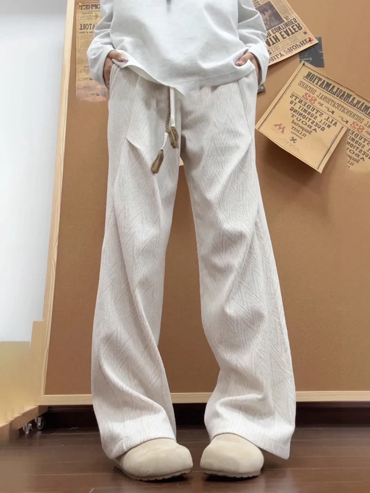 

American Sle Casual Pleated Men's Pants Autumn High Waist Straight Leg Polyester Fiber Soft Comfortable Wide Leg Trousers
