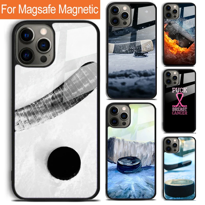 Ice Hockey Puck Phone Case For iPhone 16 15 14 13 12 11 Pro Max Plus Magsafe Magnetic Wireless Charging Cover