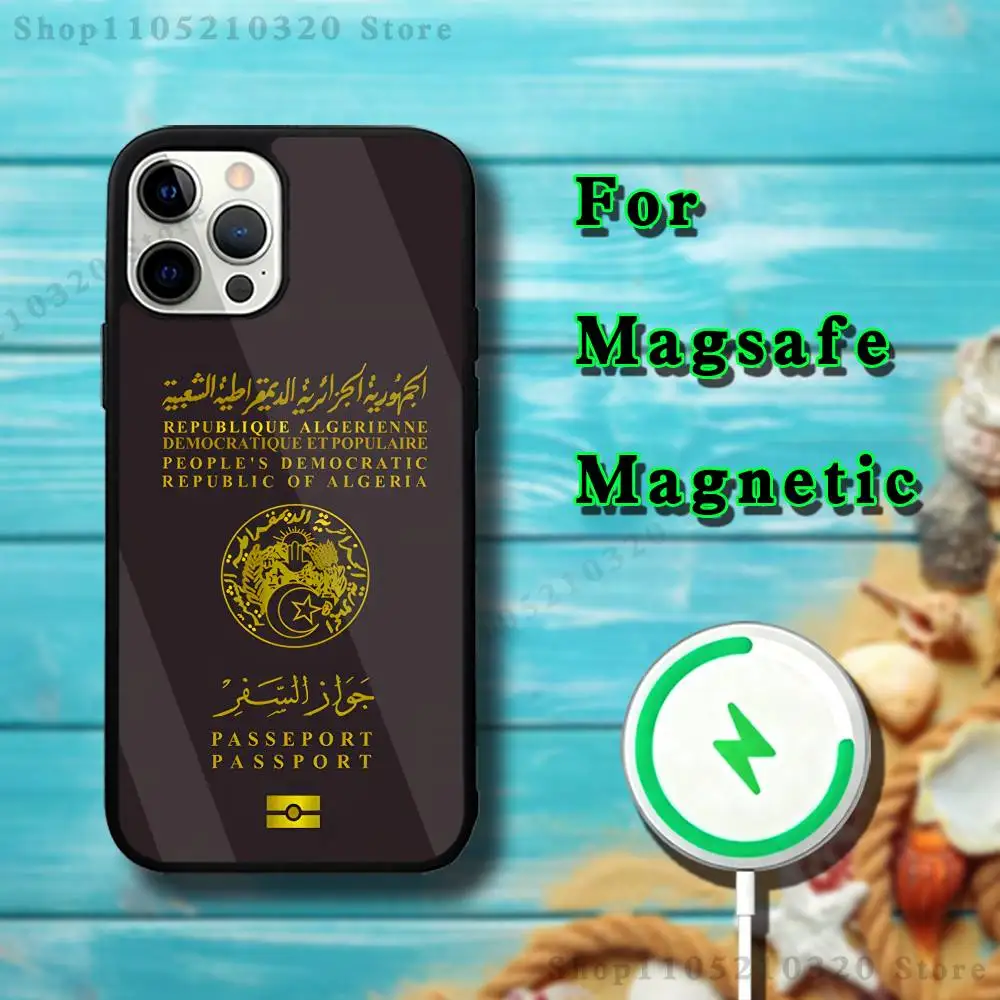 Algerian Passport Phone Case For iPhone 17,16,15,14,13,12,11,Pro,Max,Plus,Mini,SE4,E Magnetic Magsafe Wireless Charging