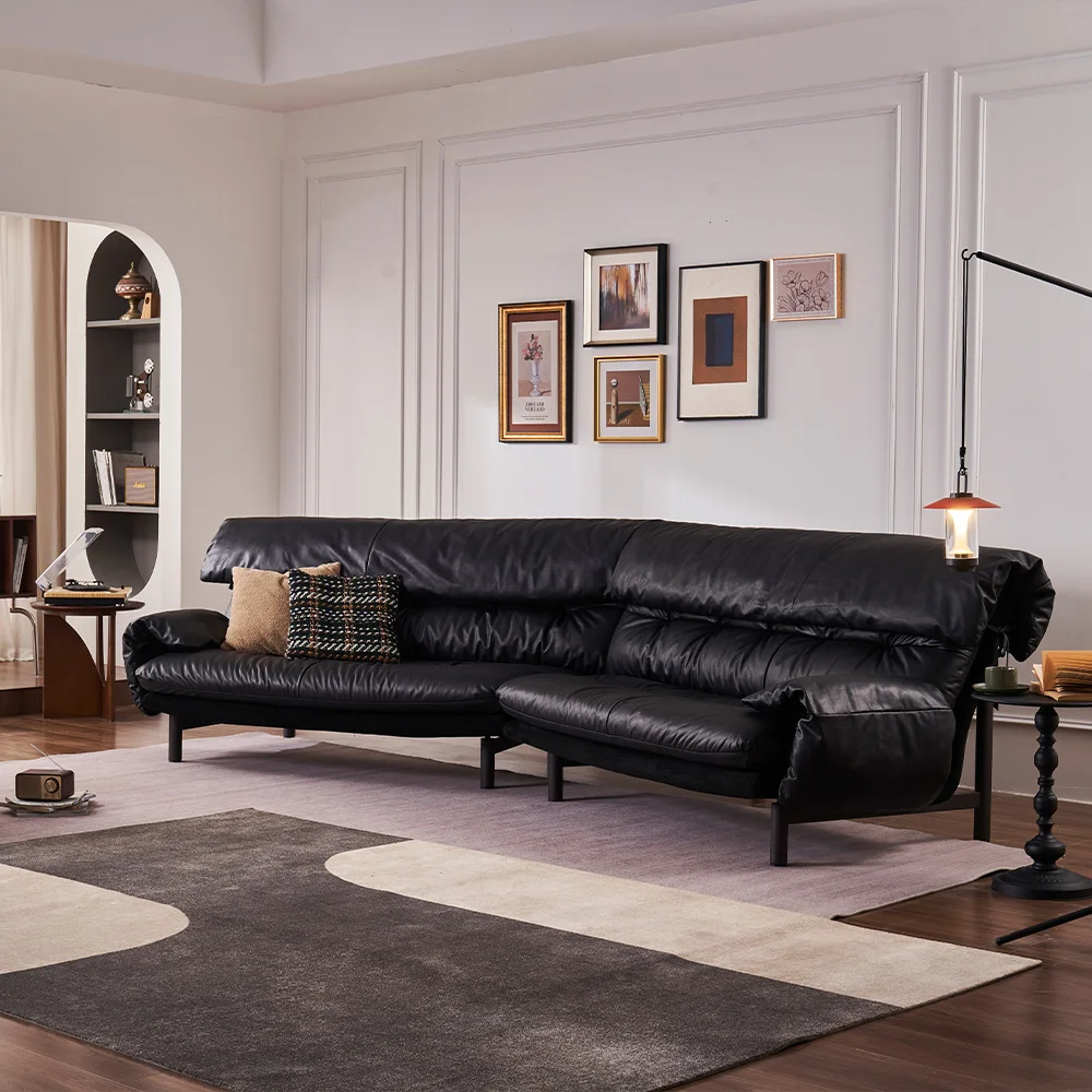 

Italy Modern Modular Sectional Sofa Set Black Leather Couch For Gym Warehouse Mall Entry Workshop Basement