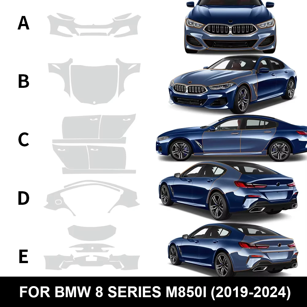 

For BMW 8 Series M850i 2019-2024 TPU Bumper Hood Scratch-Resistant Self-Healing Paint Protection Film Invisible Pre-cut PPF Kit﻿
