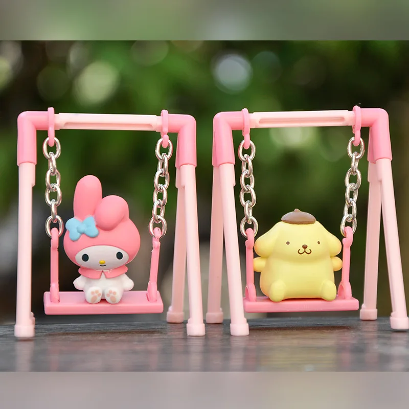 Linda Sanrio Play On A Swing Series figura muñeca Cinnamoroll Melody modelo decoración habitación de niños juguete para regalo