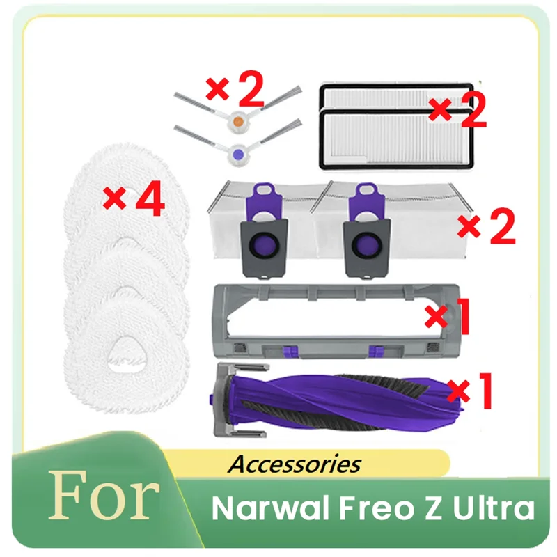 A01M-12 Pcs For Narwal Freo Z Ultra Sweeper Accessories Main Side Brush Filter Rag Dust Bag