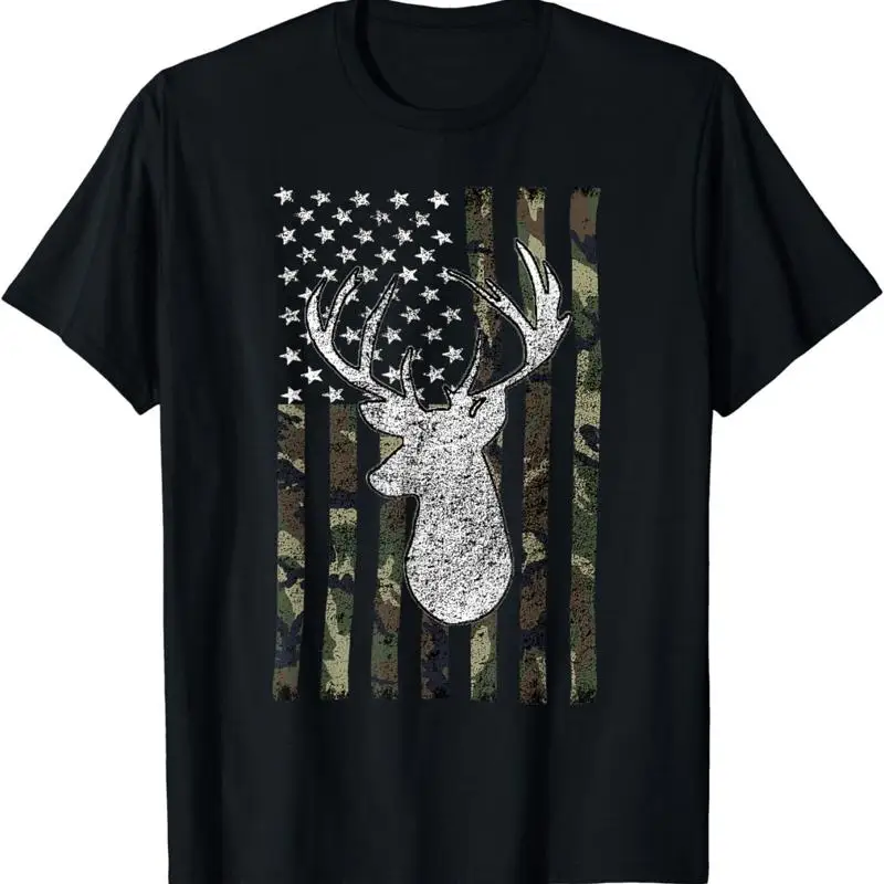 Whitetail Buck Deer Hunting American Camouflage USA Flag T Shirt