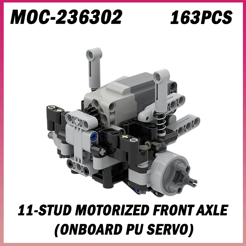 

163 шт. MOC-236302 11-зубчатый моторизованный передний мост (встроенный полиуретановый сервопривод) 4-колесный привод, компоненты шасси автомобиля, строительные блоки, кирпич