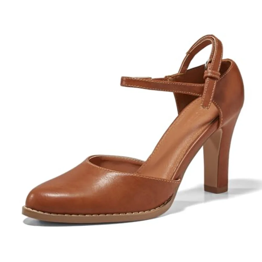 

Womens Chunky High Heels Closed Pointed Toe Ankle Strap Pumps Vintage D'Orsay Dress Party Shoes