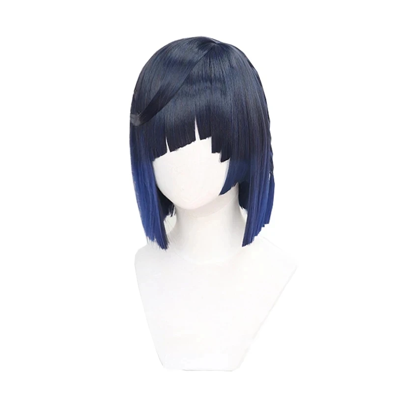 Genshin Impact Yelan Cosplay Wig Short Black Purple Gradient Wig Anime Yelan Wigs Heat Resistant Synthetic Wigs