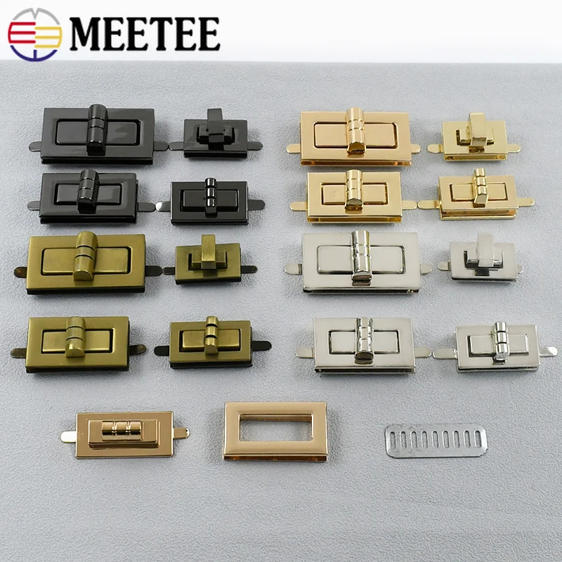 

2Sets Meetee Purse Metal Twist Turn Lock Buckles Handbag Snap Clasps DIY Closure Hasp Buckle Bag Locks for Sewing Accessories
