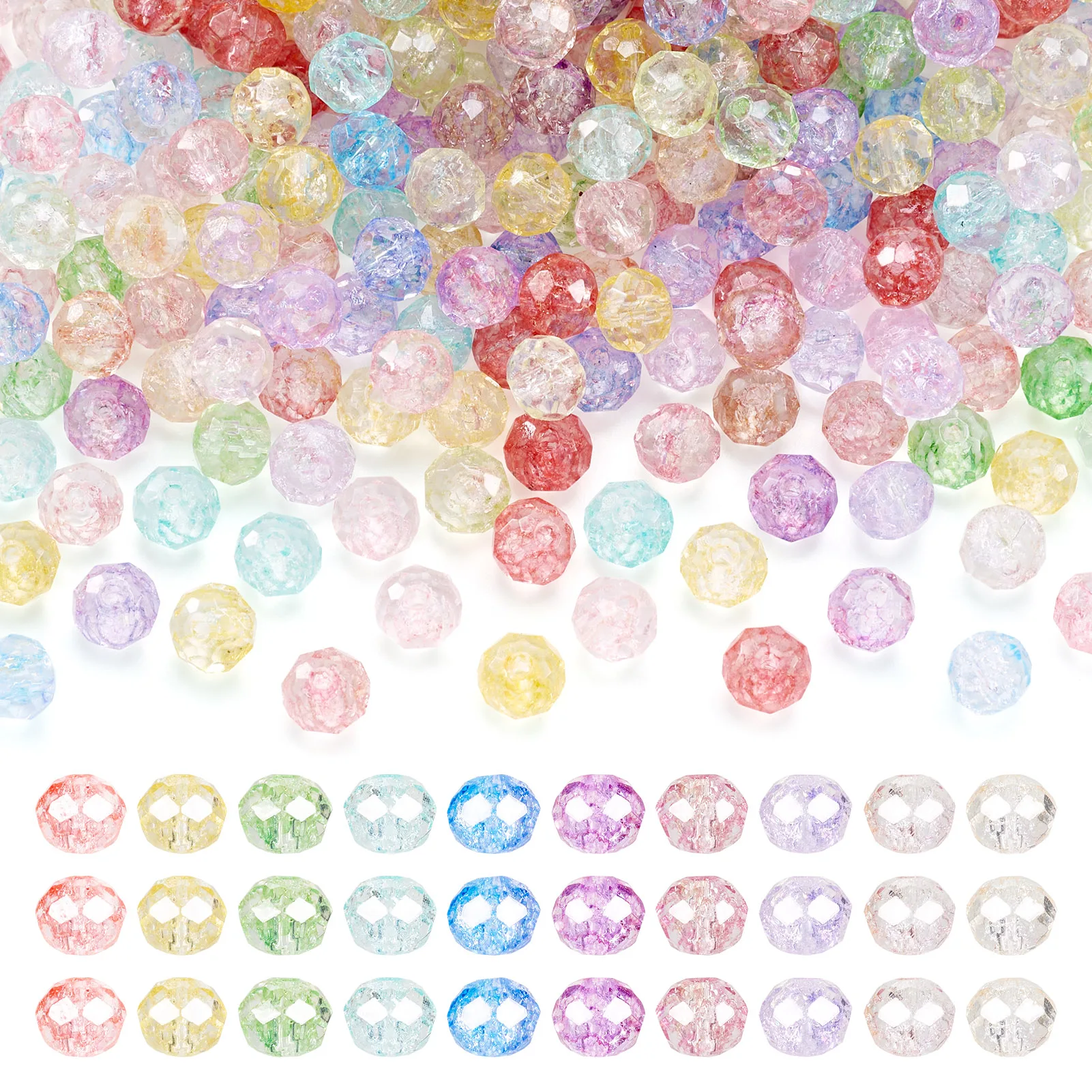 400Pcs Transparent Glass Beads Strands Faceted(32 Facets) Rondelle Mixed Color for Making DIY Jewelry Necklace Earring Bracelet