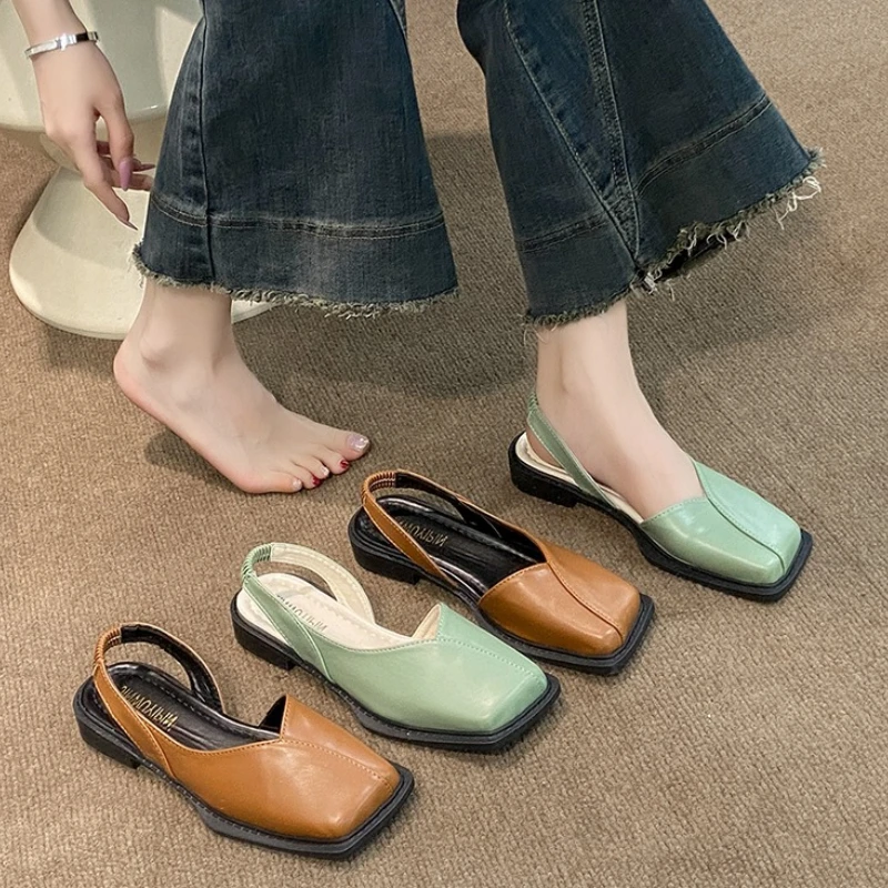 

Summer Cover Toe Women Sandals Fashion Zebra Stripe Party Dress Sandals Concise Slingback Low Heels Mule Shoes Zapatos Mujer