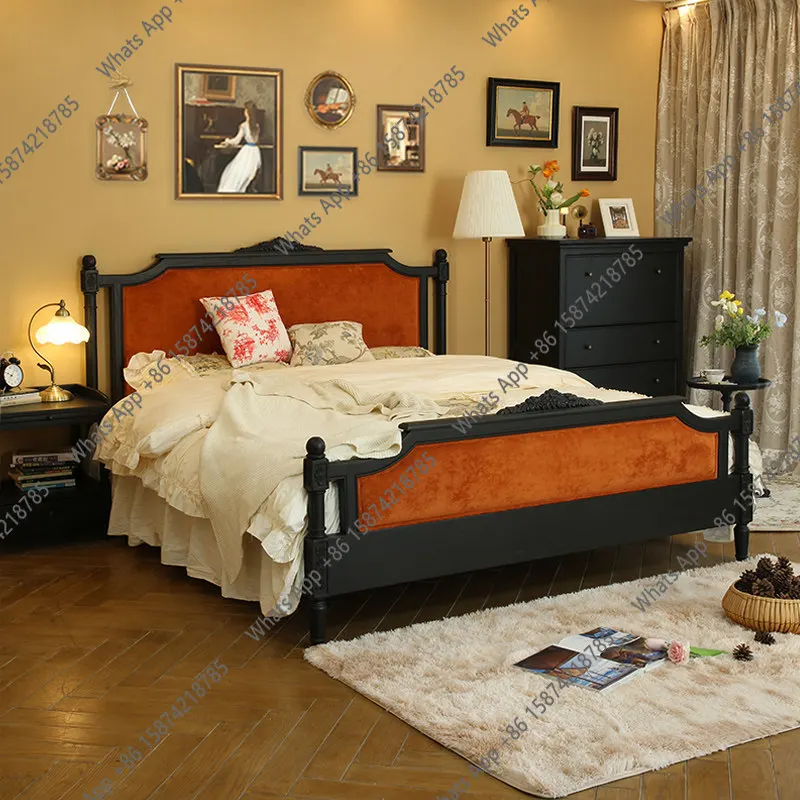 

French Retro Solid Wood with Soft Bag Double Master Bedroom Wedding Bed American Swan Flannel Imported Oak Second Bedroom Single