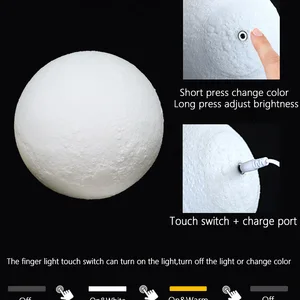 Ngôi sao in 3D và mặt trăng lấy đèn, đầy màu sắc, có thể sạc lại, cảm ứng đèn đêm, trang trí nhà, quà tặng sáng tạo, USB, Dropship 6 Bán hàng chính Luminaria 3D Touch Full Moon Abajur LED - №1