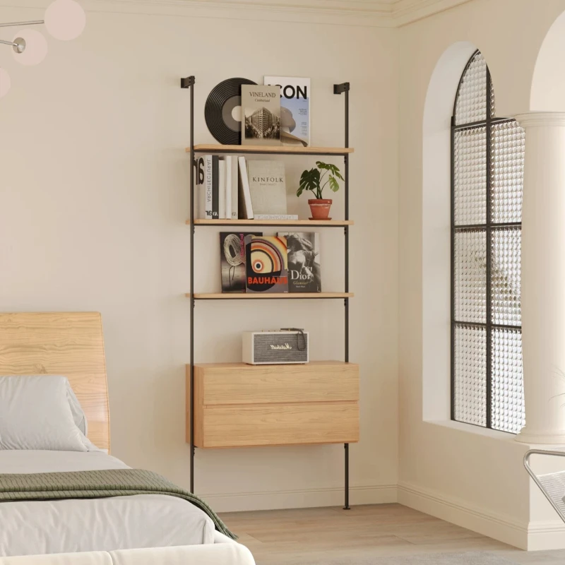 

Minimalism Solid Wood Bookcases Wall Design Living Room Bedroom Storage Shelf Drawers Home Furniture Styl Półki HQ40SG