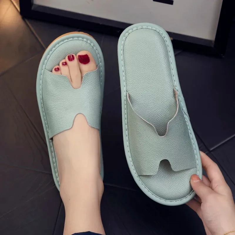 Cow Leather Summer Anti-Odorant Indoor Slippers for Men and Women Non-Skip Soft Mute Genuine Leather Couple's Home Slippers - view 2