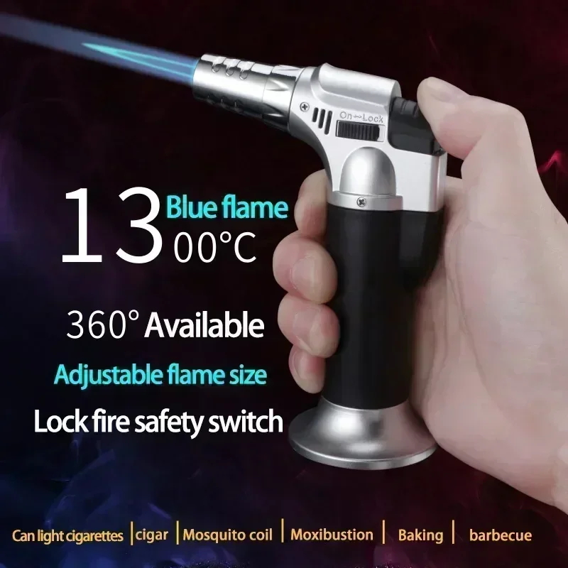 Butane Gas Lighter Refillable Adjustable Flame Lighter Chef Cooking Torch Outdoor Windproof BBQ Ignition Picnic Survival Tool