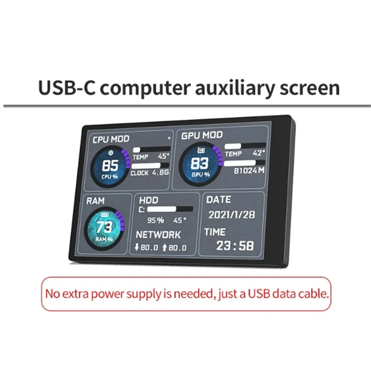 AB51 3.5 Inci IPS Tipe-c Layar Sekunder Komputer Mini Layar Sekunder CPU GPU RAM HDD Monitor USB Tampilan Bebas AIDA64