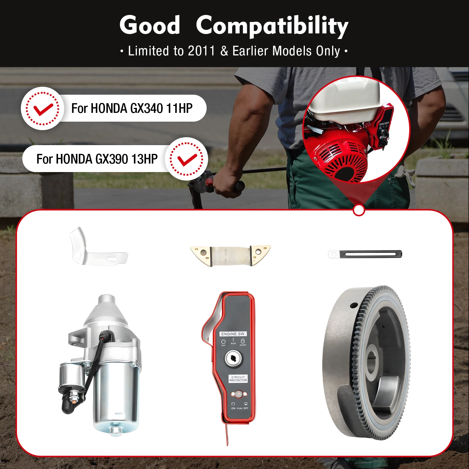 

Electric Start Kit Starter Motor with Solenoid,for the HONDA GX340 11HP and HONDA GX390 13HP