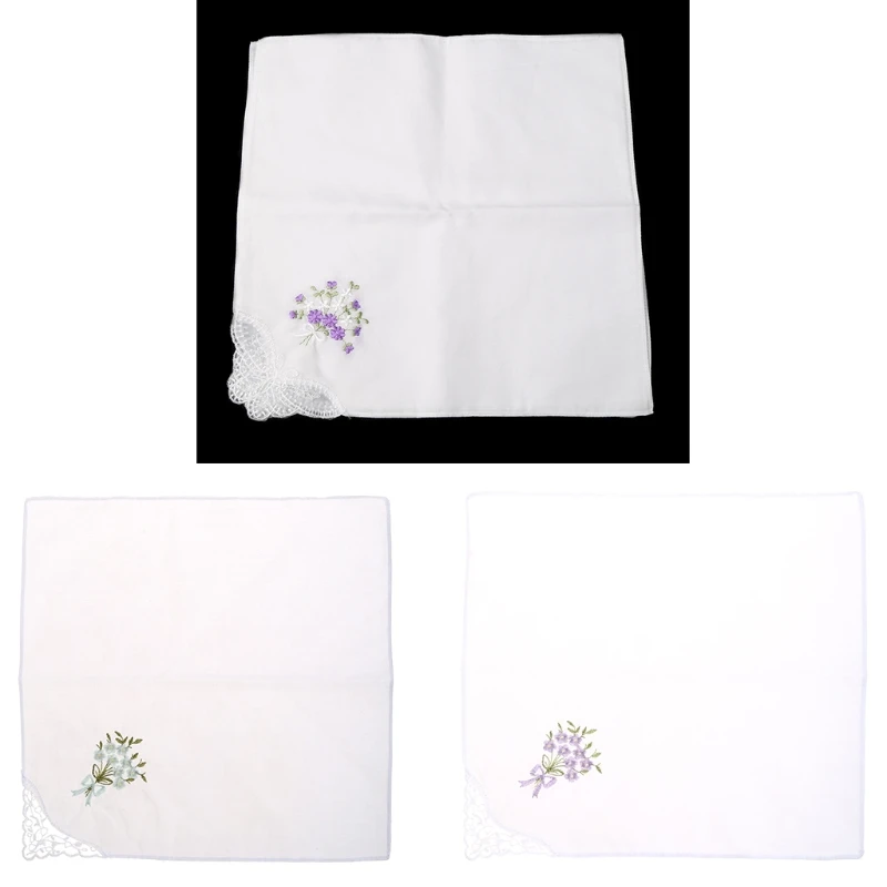 6 Pcs Vintage Cotton Ladies Embroidered Lace Handkerchief Women Floral Hanky Drop Shipping