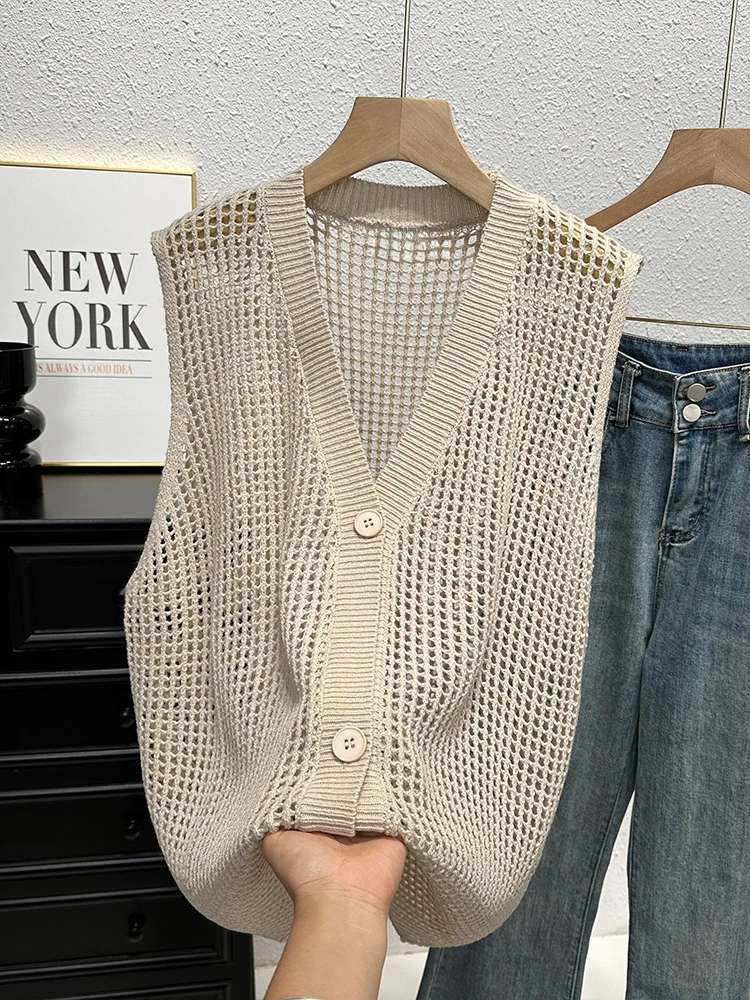 Button Down Crochet Vest for Women V-Neck Sleeveless Openwork Waistcoat Top Summer Boho Chic Vintage Outfit