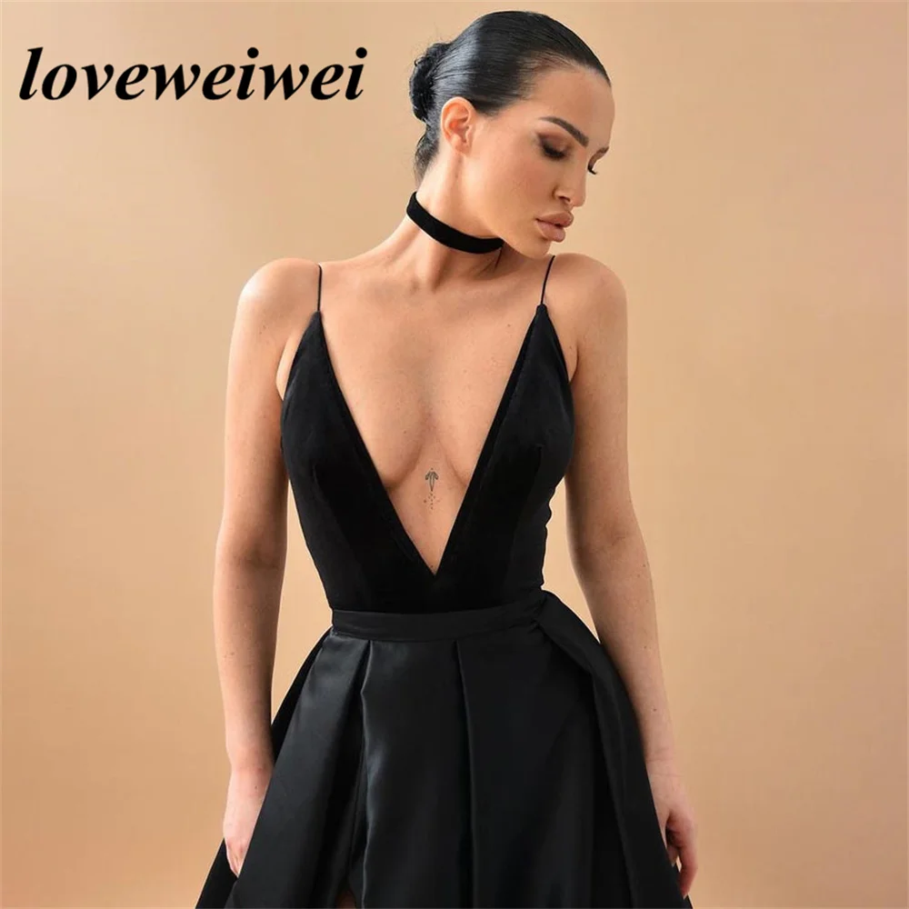 Sexy Deep V Neck Evening Dresses For Women A Line High Side Slit Prom Dress Satin Long Formal Party Gowns robes de soirée