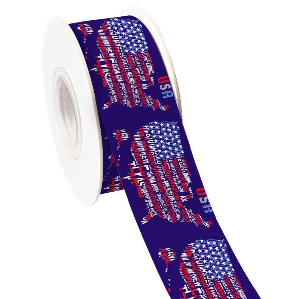 Printed Grosgrain Ribbon Holiday USA Independence Day for Cheer Bows DIY Girl Headwear Hair Bows Satin Ribbon