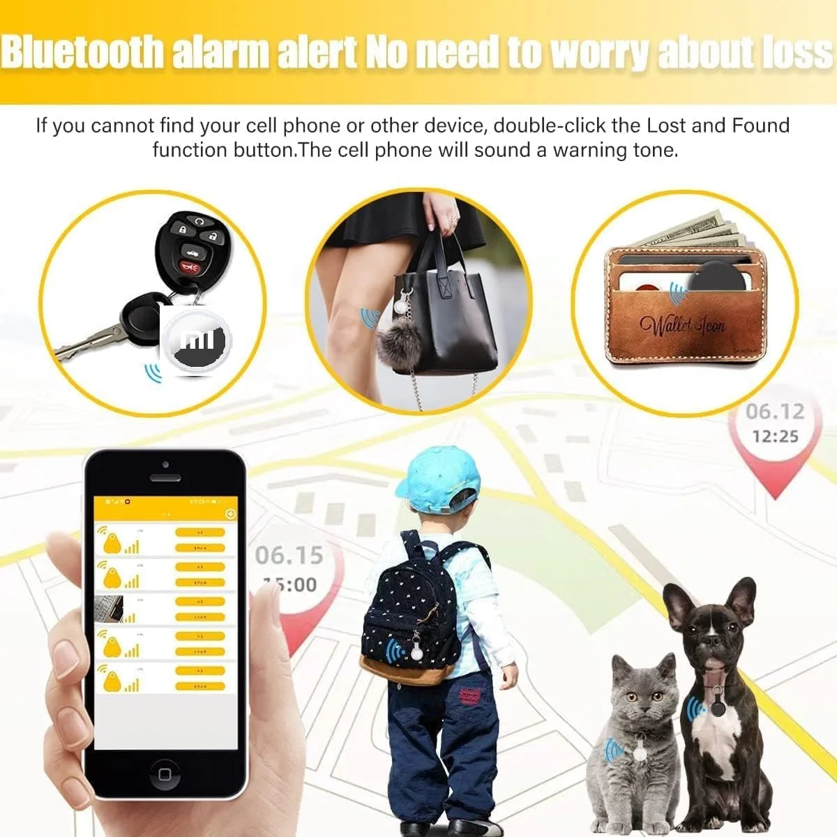 Bluetooth GPS Tracker Tag with Find My App, Anti-Lost Key Finder with Sound Alarm & Location Reminder for Pets and Luggage