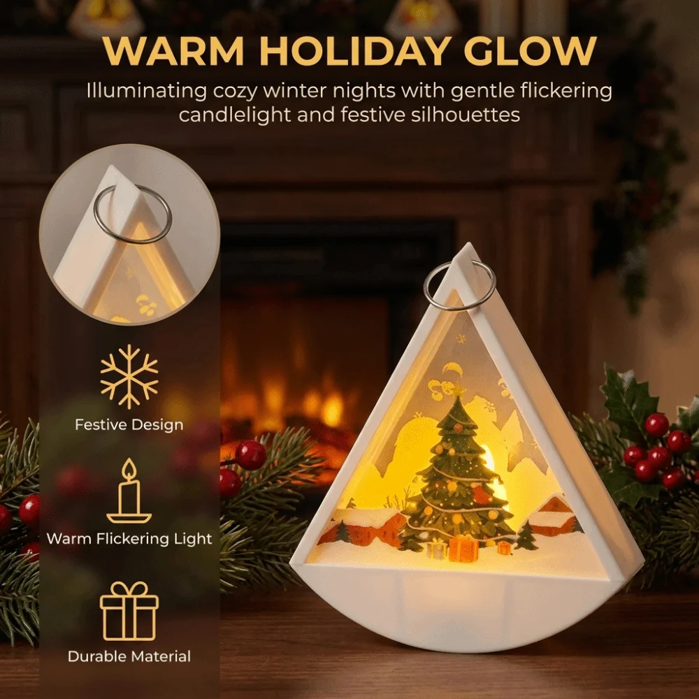 Cute LED Christmas Lamp Plastic Electronic Night Light Tabletop Small Triangular Lantern Party