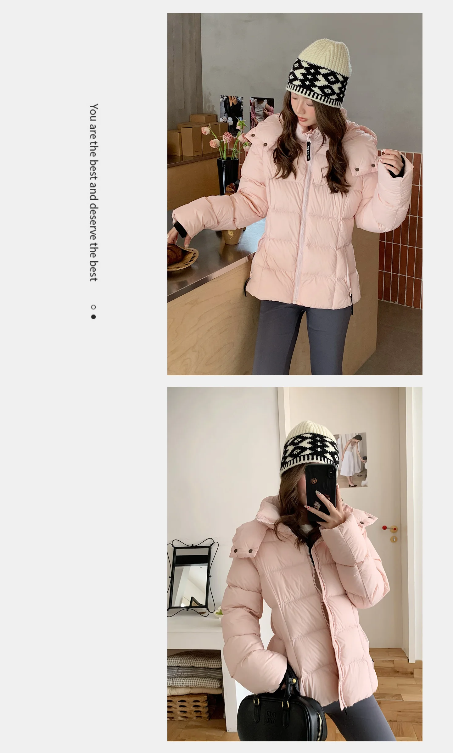 Winter Solid Color Long-sleeved Short Fur Collar Hooded Down Jacket Korean Women's Holiday Fashion Versatile and Thin Coat