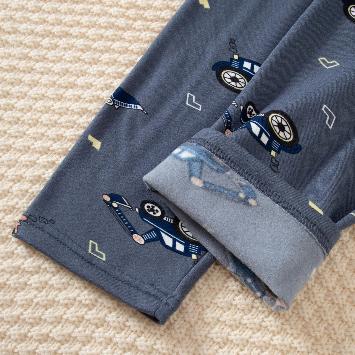 2-teiliges Herbst-/Winter-Set für Jungen mit Dinosaurier- und Autodesign, warmes Unterwäsche-Set, bequeme, dicke Schlafanzughose und Schlafhose. – Detail 14
