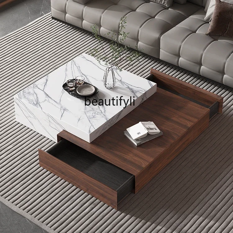 

cqyItalian simple rock slab coffee table minimalist modern small apartment living room home rectangular solid wood designer