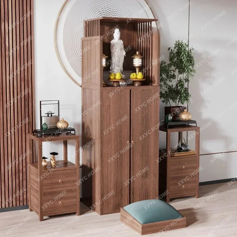 HMJHousehold Buddha Cabinet North   Black Walnut God Cabinet Solid Wood with Door Offering Table  Incense Case
