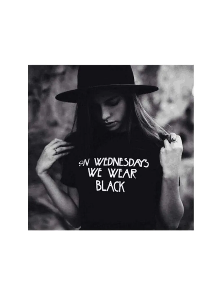 

ON WEDNESDAYS WE WEAR BLACK T-shirt Girls Fashion Slogan Tumblr Style Casual Black Tops Tee Sumemr Fashion Harajuku Shirts