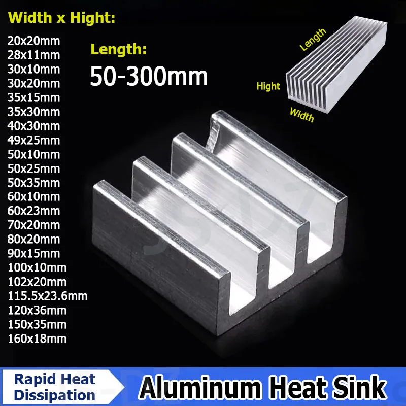 

1pcs Width 20-160mm Aluminum Heat Sink Rapid Heat Dissipation Cooling for Electronic Chip LED COB Light Power IC Transistor