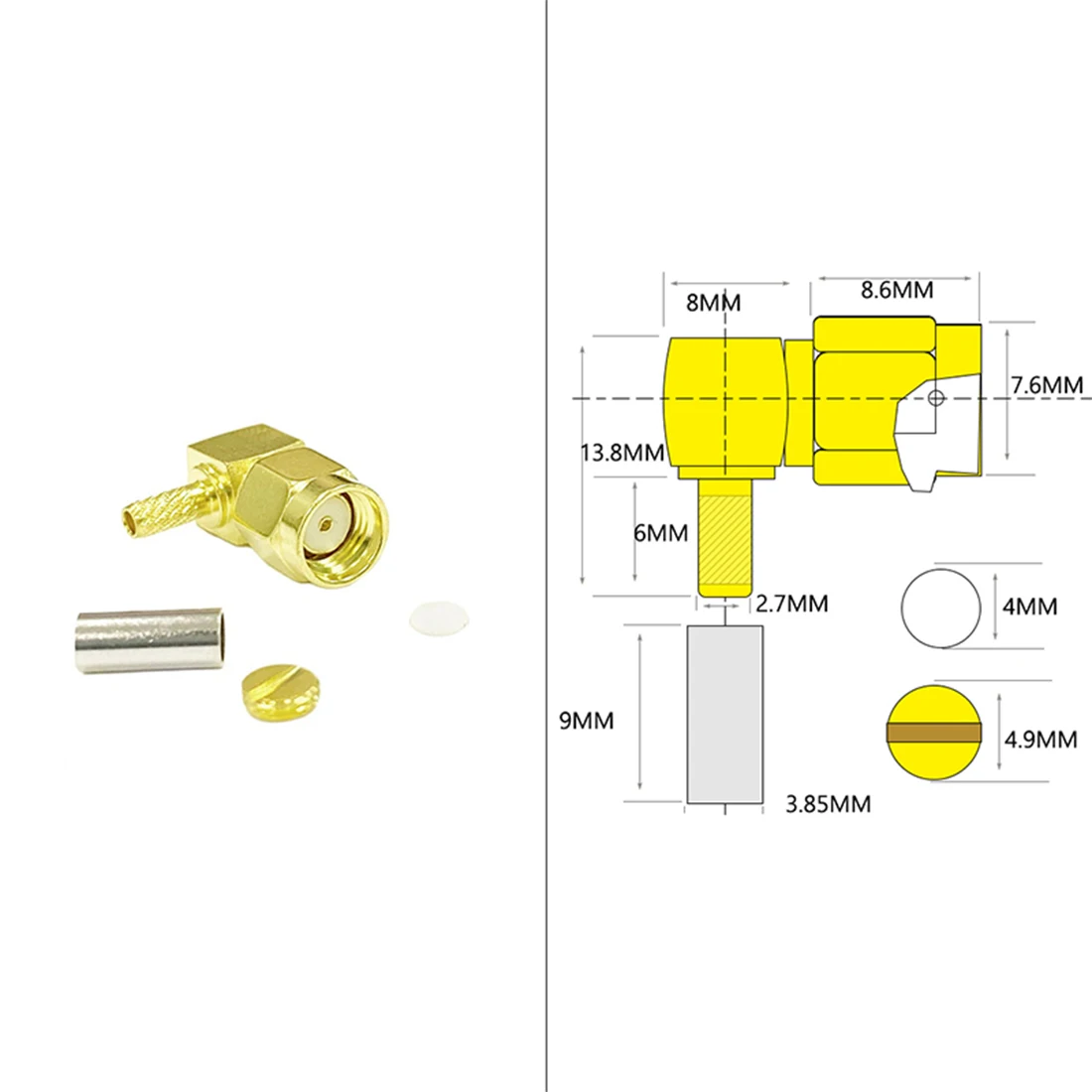 

1pc New RP Reverse SMA Right Angle Connector Male Plug Female Pin For LMR100 RG316 RG174 Cable Wholesale Wire Terminal