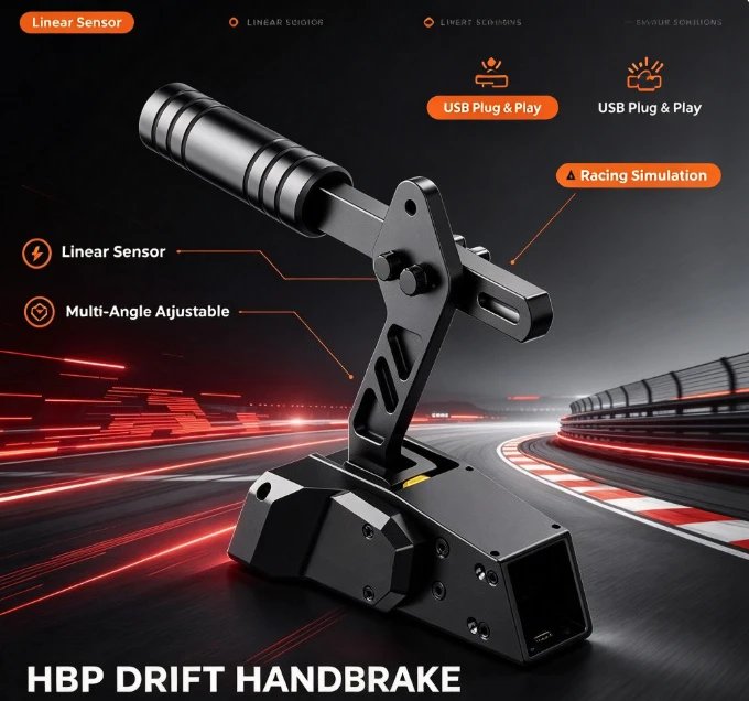 USB Handbrake Racing Simulator Linear Drift E-Brake Adjustable Angle PC Game Steering Wheel Accessory Plug Play Multi-Angle