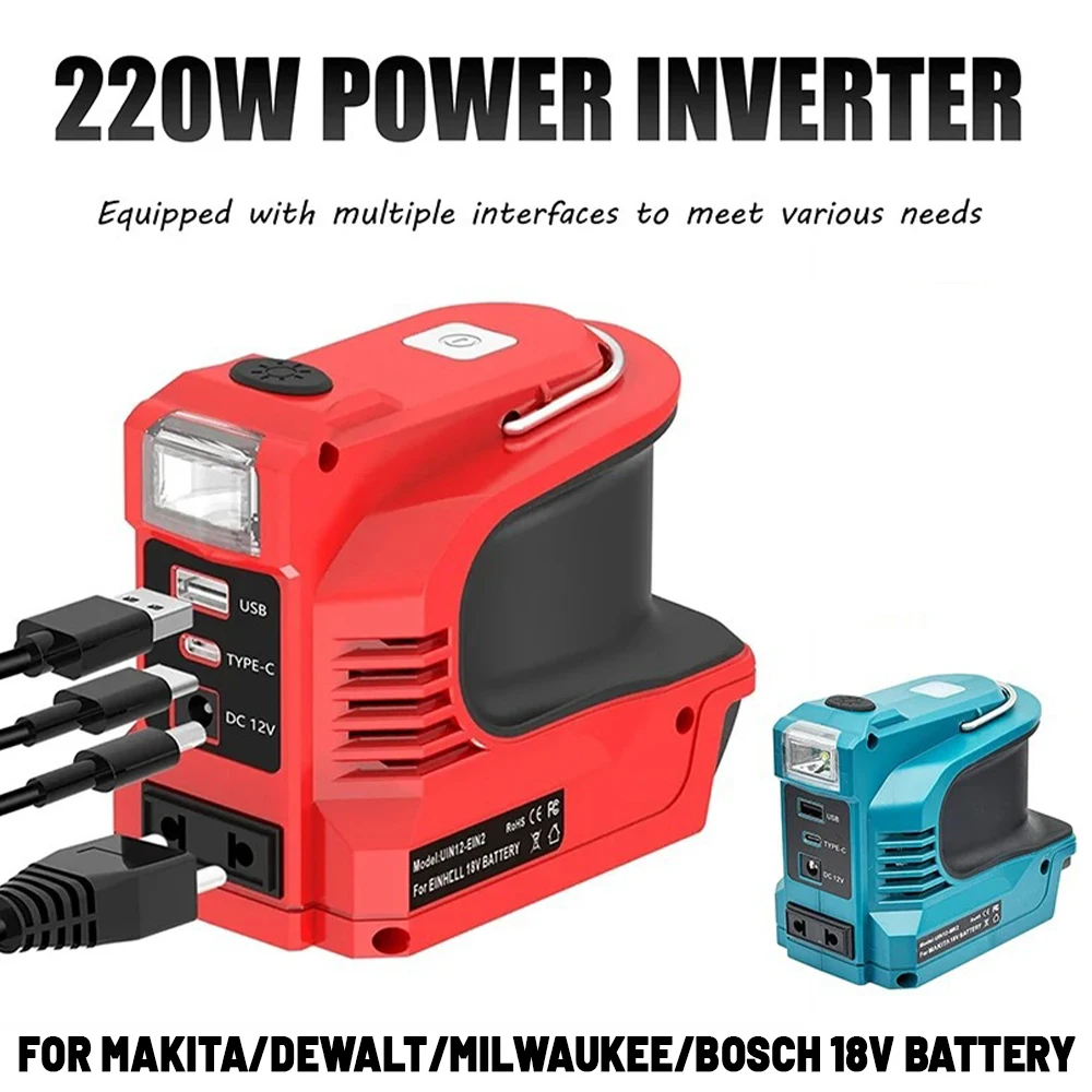 220W Power Inverter for Makita/Milwaukee/DeWalt/Bosch - DC 18V-21V To AC 220V with USB Type-C Port
