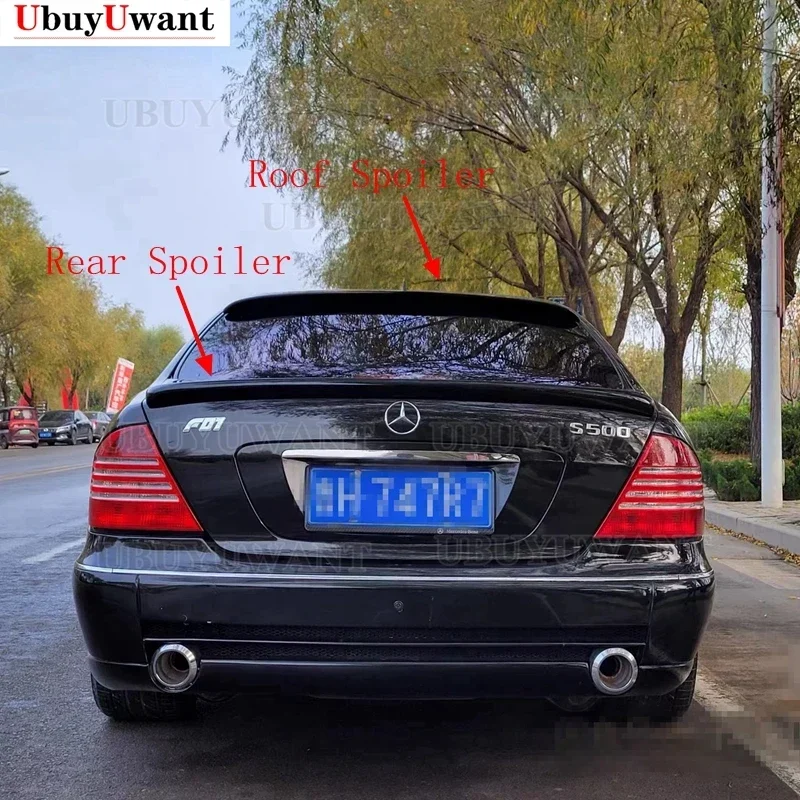 For Mercedes Benz S Class W220 S320 S400 S420 S450 S600 1998-2005 Carbon Fiber Material Spoiler Rear and Roof Spoiler Trunk Wing