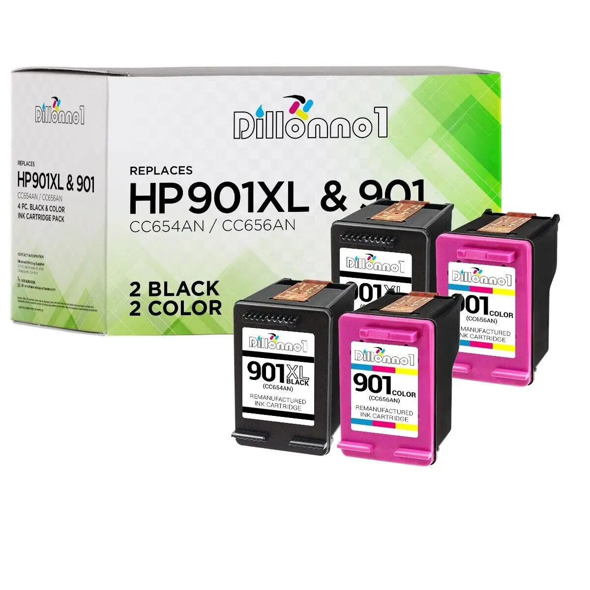 

4-pk For HP901 XL CC654A CC656A Ink Combo For Officejet J4624 J4660 J4680 Series