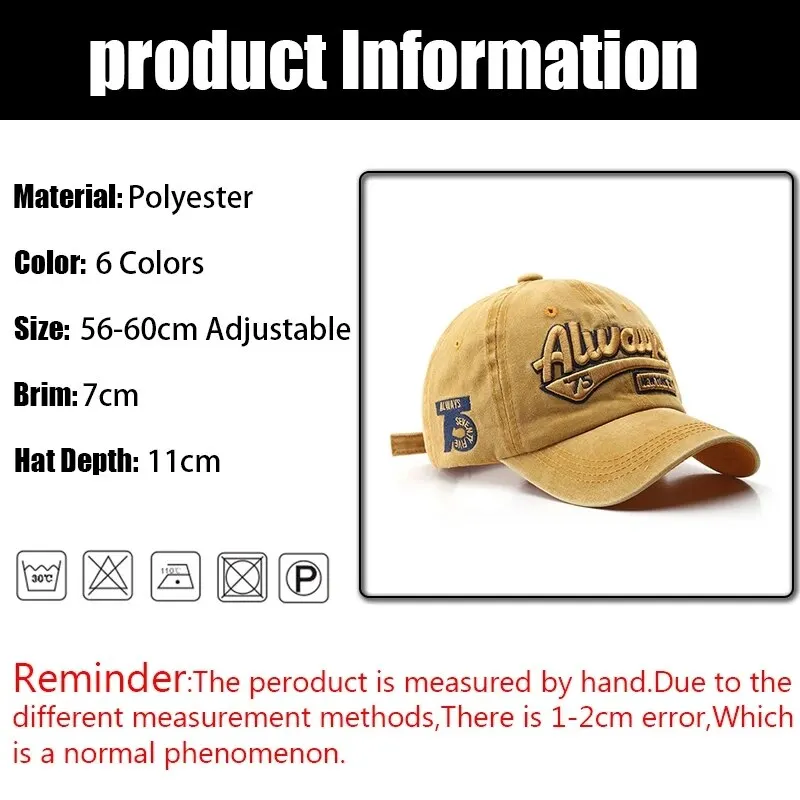 Fashion Outdoor Sports Cotton Baseball Cap For Women Casual Retro Embroidery Mens Cap Hip Hop Rebound Cap Snapback Hat