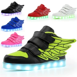 New 25~37 USB Charging Wings Luminous Children Sneakers Skateboard Light Designer Girls Boys Led Kids Toddler Casual Sport Shoes