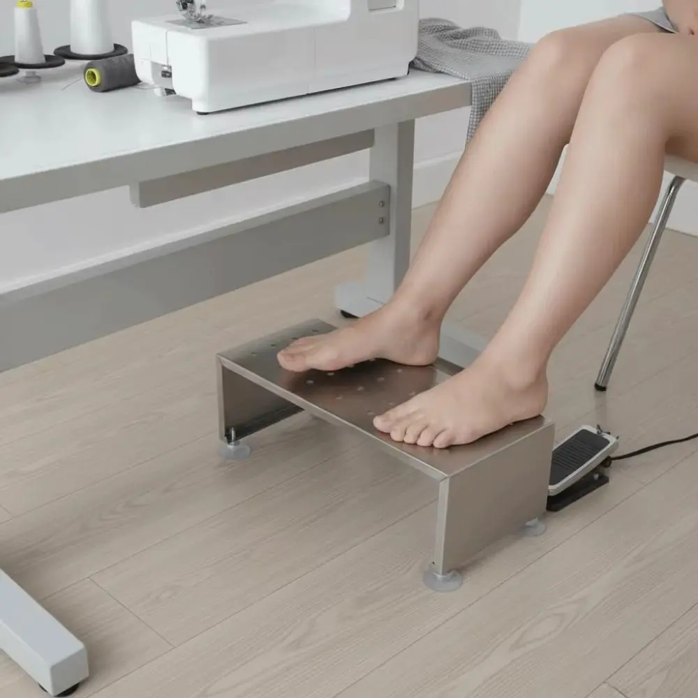 Metal Foot Stool Sewing Machine Footrest Stainless Steel Perforated Surface Footrest Platform Suction Cup Feet Sloped Platform