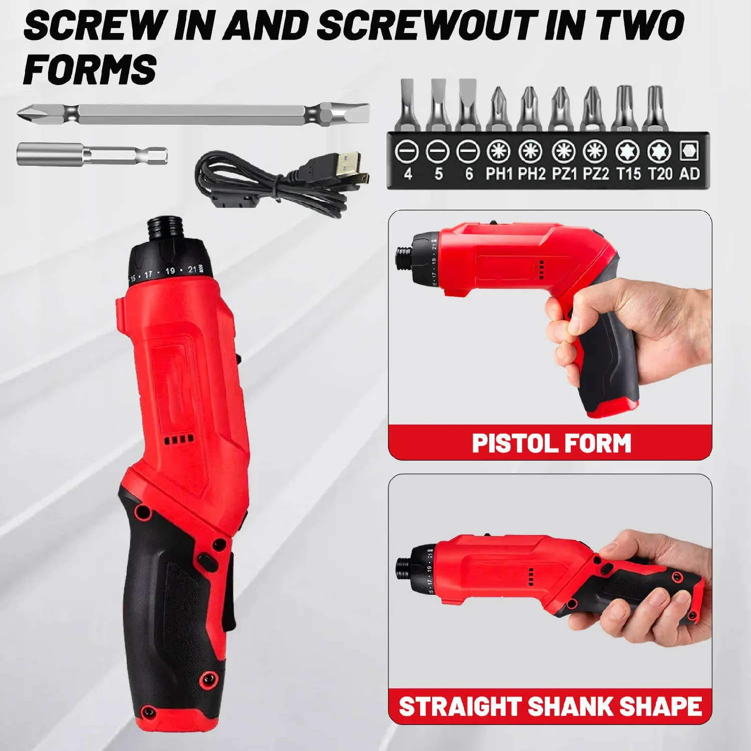 Tournevis électrique 2000mAh rechargeable 7,3N. M ménage pliant multi fonctionnel main auto intégré 21 vitesses réglable