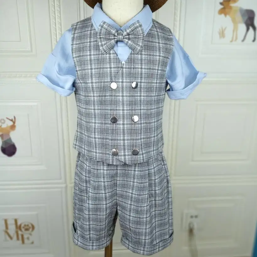 

Kids Baby Boys vest+overalls shorts Set Toddler Boy Outfit Summer Auttumn Baby Boy Suit Wedding Birthday Party
