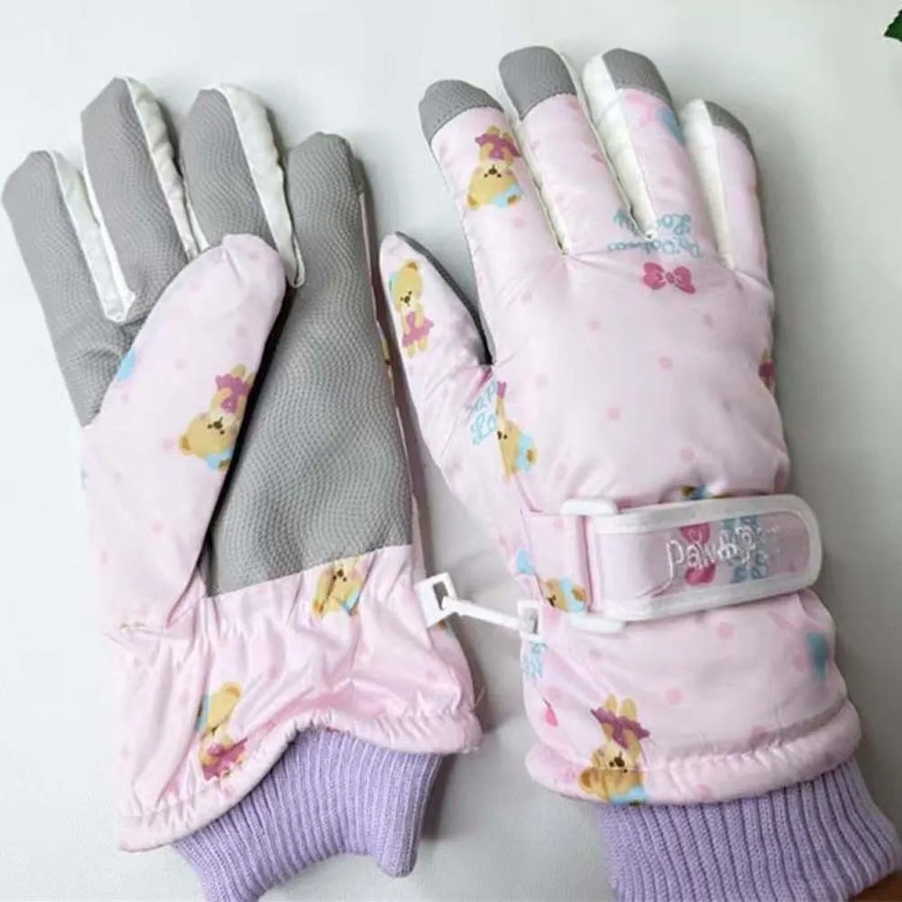 Fleece Liners Ski Mittens Touchscreen Anti-splash Water Thermal Gloves Thickened Printed Bear Snow Mittens Riders