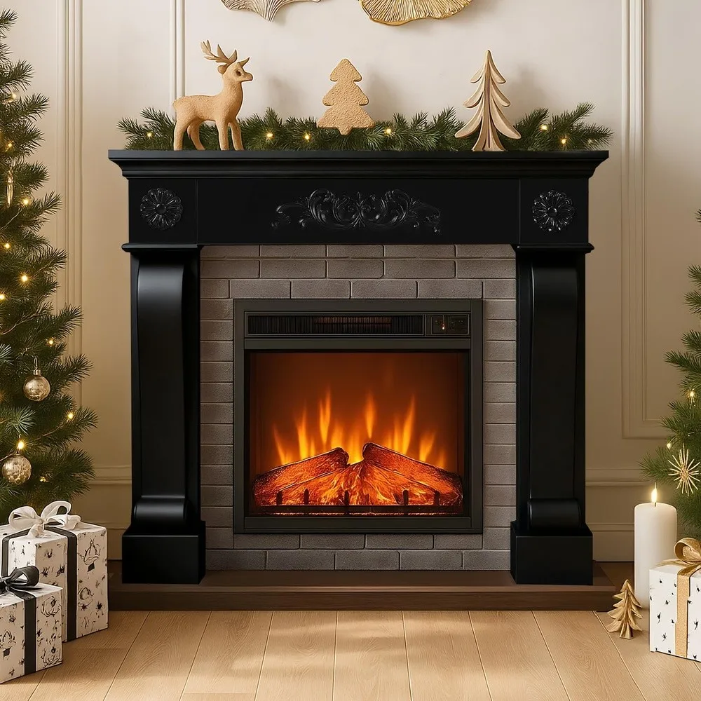 Fireplace Mantel Surround Freestanding Wood Mantel with Leg Decorative Farmhouse Fireplace Frame Premium Grade A MDF