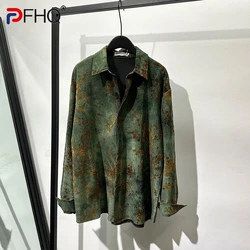 PFHQ Men's Autumn Printing Loose Fitting Long Sleeved Shirts Trendy Handsome Vintage Breathable Art Sun Protection Tops 21Z3031