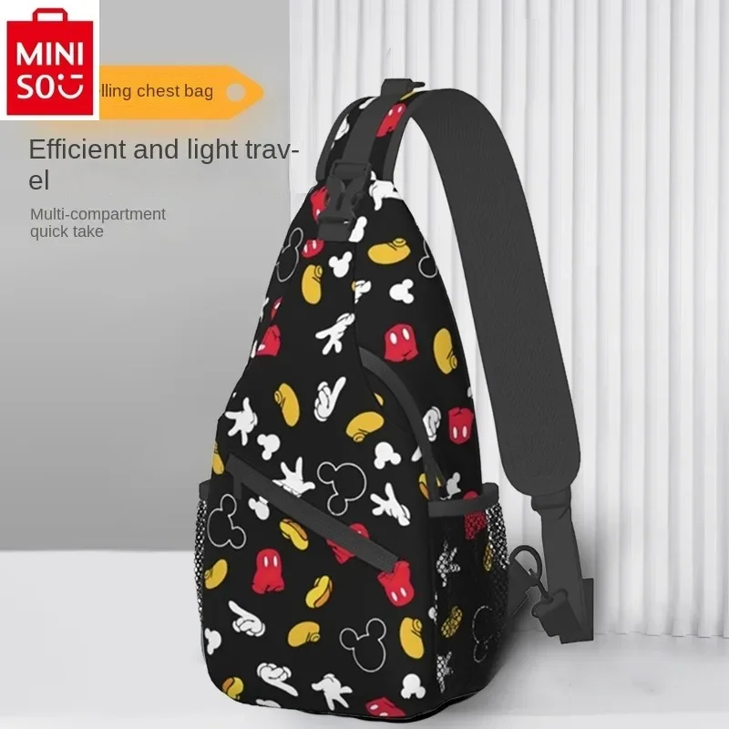 MINISO   Disney Mickey Stitch Large Capacity Storage Cycling Bag Couple Anti Splashing Multi functional Lightweight Chest Bag